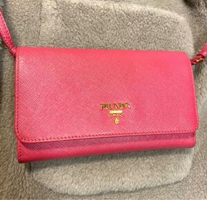 美品 PRADA ウォレット サフィアーノ ショルダーバッグ チェーンウォレット