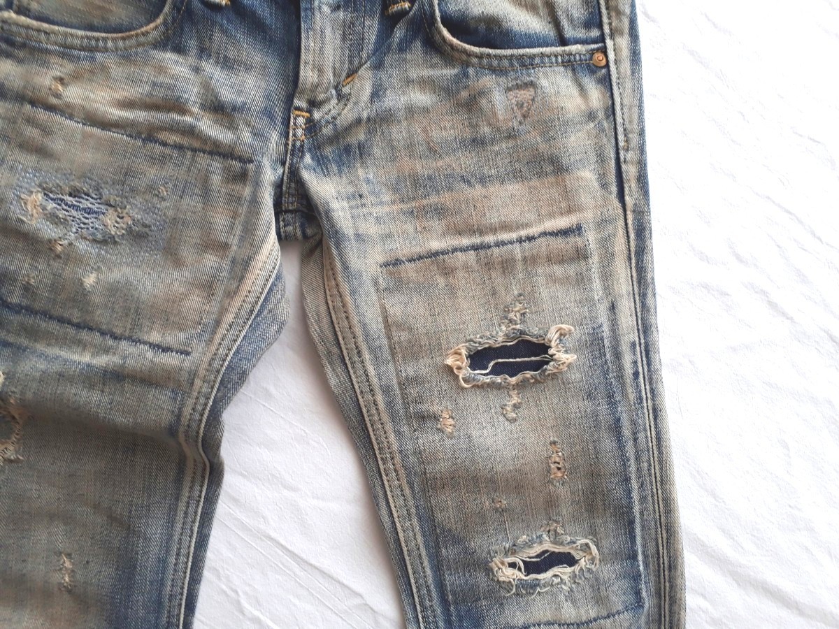超美品 RRL ダメージ ダブルアールエル 人気加工デニム - www