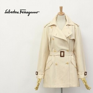 ◆Salvatore Ferragamo/サルヴァトーレ フェラガモ シルク混 ハーフ トレンチ コート クリームベージュ 38