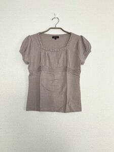 [ beautiful goods ] Indivi INDIVl short sleeves tops biju- pearl cut and sewn knitted 