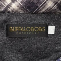 値下☆訳あり特価!USED*BUFFALO BOBS/バッファローボブズ/1/S～M相当/フード付カットソー切り替えチェック柄シャツ/グレー×ブルー系_画像3