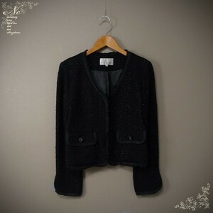  price decline!USED*M-PREMIER/ M pull mie/36/S corresponding / made in Japan lame tweed jacket / outer garment / black / black / elegant /tei Lee / small size 