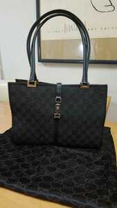  used GUCCI Gucci jack - tote bag handbag GG pattern canvas leather Gucci black storage bag attaching free shipping 