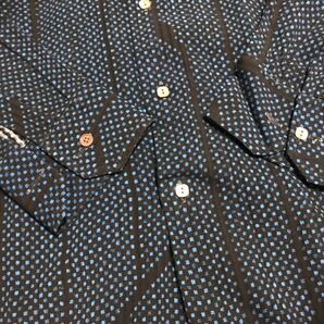 古着 日本製 ハイ シャラク 不思議柄 奇抜 幾何学模様 柄シャツ 長袖 青系 細身 長袖シャツ ビンテージ 70s 80sの画像4