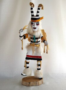 大サイズ クラウン・カチナドール 貝殻15点 道化師 ネイティブ・アメリカン/インディアン精霊 Kachina Doll Clown ハンドメイド/木彫り