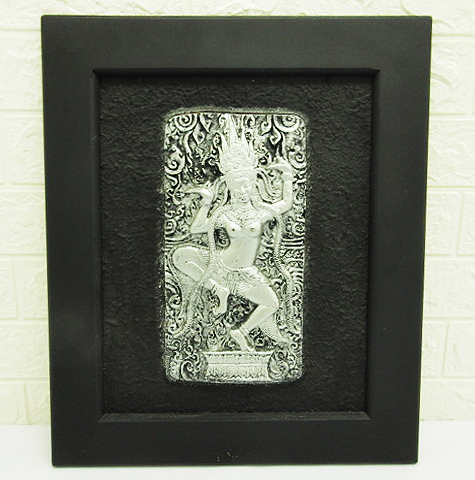 ★so0973 Framed Relief Indian God Good Condition Indian God Relief Wooden Frame Wall Decoration Wall Hanging Silver Tone Black x Silver★, artwork, painting, others