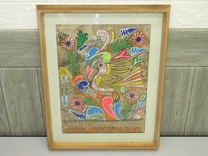 Art hand Auction ★sa0432 額装 ハンドペイント 鳥 花 アート 絵画 壁掛け ネオン メキシコ エスニック インテリア ディスプレイ★, 美術品, 絵画, その他