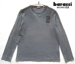 高級日本製!!バラシ barassi*スカル刺繍 ボーダー柄長袖Tシャツ 黒×白 48 実寸M ブラック×ホワイト