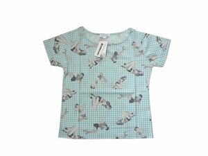 新品 Paix et Doux 青 ブルー 水色 チェック 女性柄 半袖 カットソー Tシャツ M フォトプリント