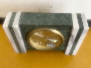稼働品 SEIKO セイコーQZ884D クォーツ 置時計 置き時計 蛇紋石　一部大理石
