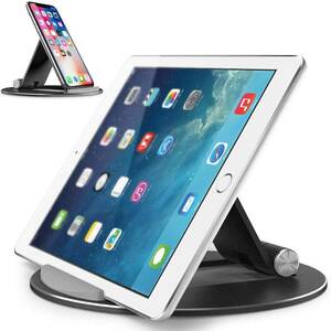OBENRI Tablet Stand タブレット スタンド スマホスタンド 卓上 安定 角度調整可能 アルミ製 (ブラック) X000RJTG3B　(お)