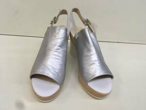 N339 new goods size LL silver silver group back belt open tu pumps made in Japan 