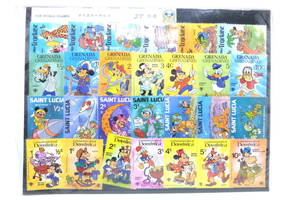 未使用 海外 ディズニー切手 27枚セット 送198円OK SUN WORLD STAMPS ディズニーの世界 27種揃 ミッキーマウス ミニー ドナルド 他 レトロ
