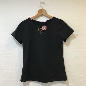  T-shirt floral print accessory attaching black color woman clothes short sleeves lady's 