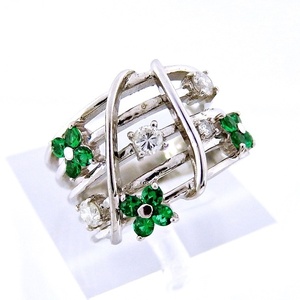 Pt900 * ring ring emerald 0.34ct * diamond *13 number [ used ] /s20810