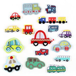 16セット働く車刺繍アイロンワッペンまとめアイロンワッペン ハンドメイド 男の子女の子 幼稚園