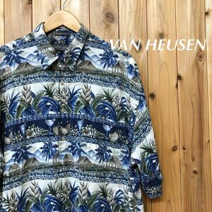 VAN HEUSEN／ヴァンヒューゼン メンズ XL アロハシャツ ハワイアン ボタニカル 風景柄 涼感 レーヨン 胸ポケ 柄合わせ アメカジ USA古着