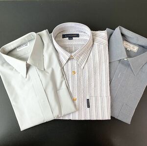 ワイシャツ Yシャツ ストライプ　グレー 柄 3枚セット M クリーニング済み 半袖 長袖 メンズ