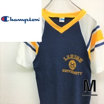 KZ2854★70's Champion バータグ カレッジフットボールシャツ★M★ネイビー ヴィンテージ チャンピオン Tシャツ_画像1