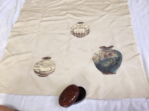 mi.. woven brand silk 25%. three . pattern .. furoshiki ( approximately 69×66cm:. island name have )& sickle . carving nail . branch go in . small articles go in ( approximately 9×6×2.5cm) unused 