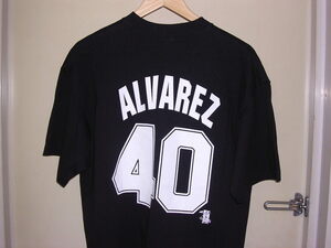美品 90s USA製 Majestic MLB Tampa Bay Devil Rays #40 ALVAREZ Tシャツ XL 黒 vintage old レイズ ナンバリング デビルレイズ