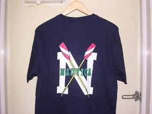 90s USA made Nautica NAUTICA ROWING TEAM USA pocket T-shirt S navy blue vintage old boat se- ring yacht 