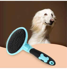 ペットブラシ 猫 犬ブラシ ノミ取り 毛取り 抜け毛取り 毛並みを整える 長毛 短毛 兼用 マッサージブラシ ブルー 1個入り