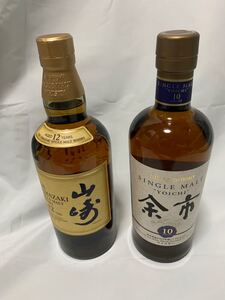 ニッカウヰスキー 余市10年 700ml と サントリー 山崎12年 700ml のセット 箱無し