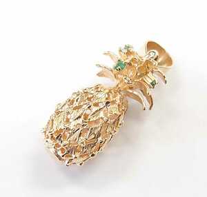  beautiful goods CREA 14K necklace pendant top pineapple emerald yellow gold K14 Hawaiian jewelry *kk*50