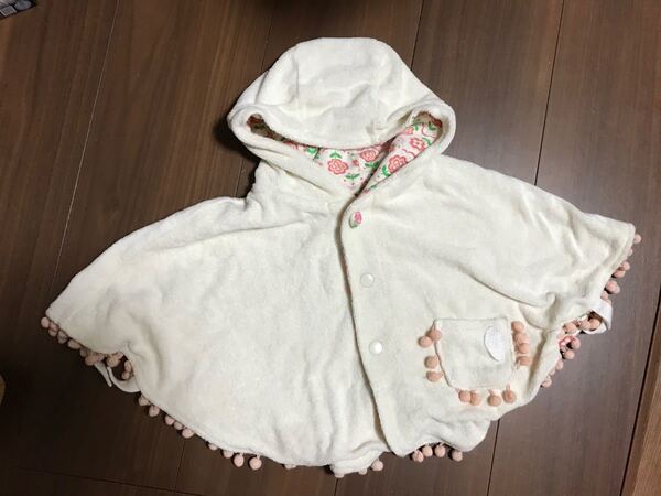 キッズズー 丸高衣料 ポンチョ ケープ リバーシブル 花 無地 タオル 綿 80