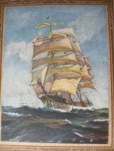 戦前アンティーク？ 古い「海の風景画と帆船の絵」：複製画（印刷）５枚です。_画像3
