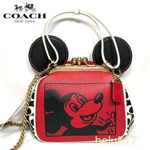 [ new goods ]COACH Coach shoulder bag handbag Disney Mickey Mouse Keith he ring Kiss lock bag red 4716