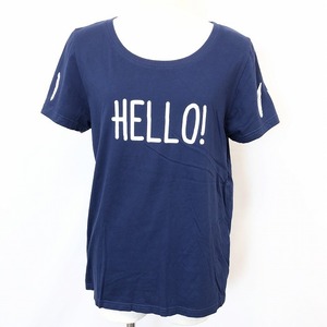 PEANUTS ピーナッツ 3L レディース 女性 Tシャツ カットソー 袖にスヌーピープリント HELLO! デコルテネック 半袖 綿100% ネイビー 紺