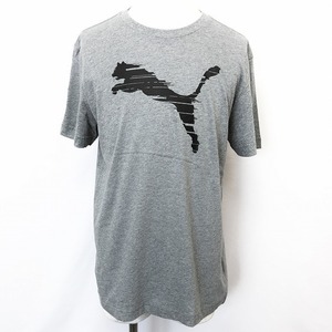 PUMA プーマ L メンズ 男性 Tシャツ カットソー ロゴプリント 丸首 クルーネック 半袖 ショートスリーブ 綿100% ヘザーグレー 杢灰色