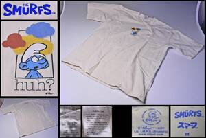 スマーフ ★ SMURFS ★ Tシャツ ★ M ★ 綿100% ★ 生成り ★ オフホワイト ★ かわいいイラスト ★ 人気キャラクター ★ 中古品 ★