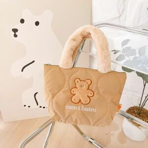 レディース　かわいい お弁当バッグ　ミニ　トート　ハンドバッグ　可愛いくま　韓国　キャラクター　雑貨　パステルカラー