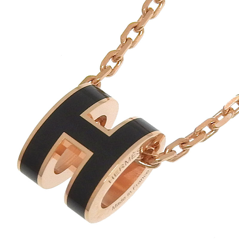 エルメス HERMES ミニポップアッシュ ネックレス GP ブラック/ピンクゴールド色 中古 新入荷 HE1213