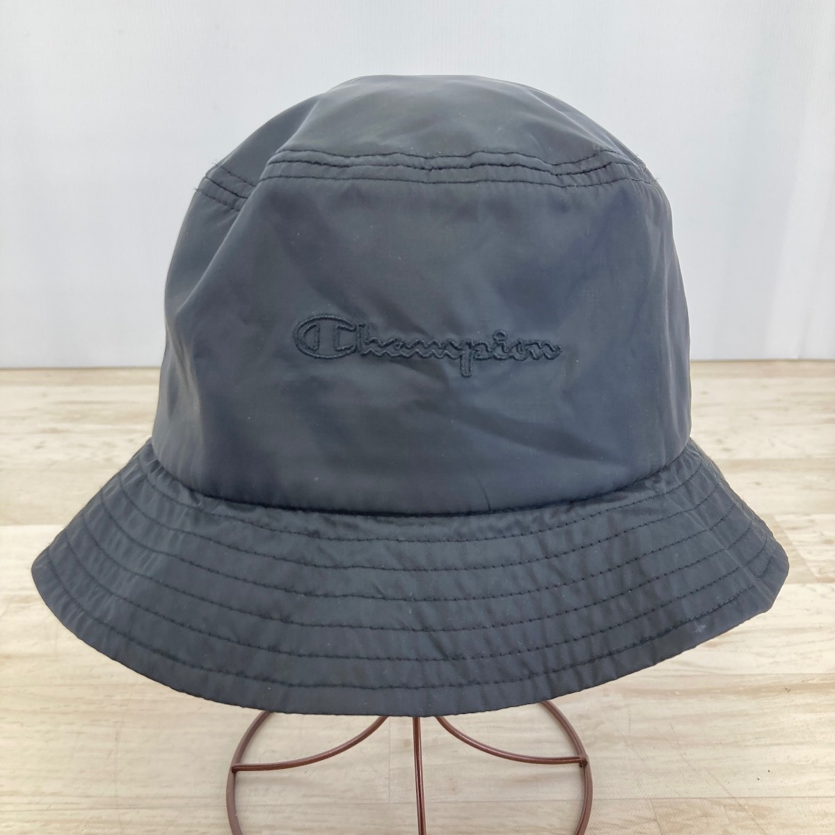 美品 Champion/チャンピオン バケットハット ブラック/黒 58cm ポリエステル100% ロゴ刺繍 帽子 バケハ[ON00779]_サムネイル画像4