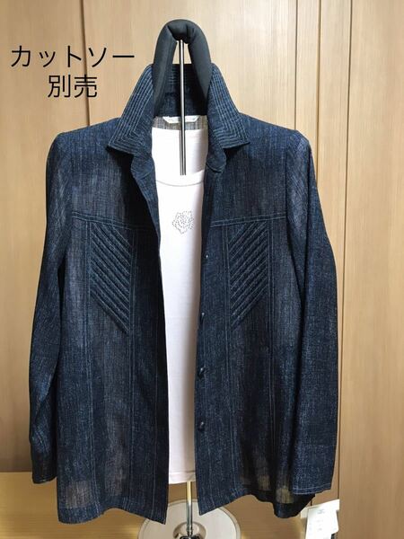[新品] 激安・在庫処分　15号　LLサイズ　レディース刺繍ジャケット　ミセスジャケット　婦人ジャケット　高級素材　夏服　紺色　日本製