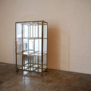 フランス ヴィンテージ 真鍮 ガラス製ミラー鏡 宝石箱 ジュエリーボックス飾り棚 小物入れ 古道具 店舗什器シャビー ディスプレイ シェルフ