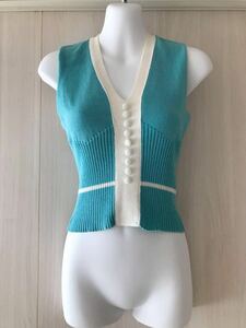 #MINIMUM Minimum retro design . lovely no sleeve summer knitted the best also mint blue × white made in Japan USED postage 230 jpy #