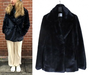  regular price 4.9 ten thousand Le Ciel Bleu fake fur pea coat 36 LE CIEL BLEU dark navy 