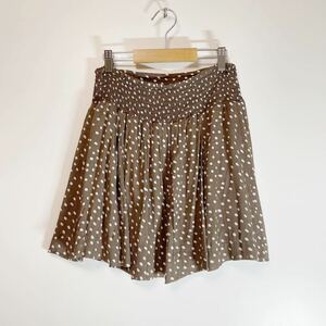 Leap Lippin Lee pli pin dot pattern polka dot flair miniskirt waist rubber flair skirt miniskirt Mini ska Brown 