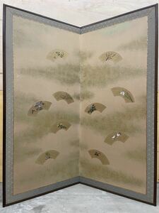 奈良初 屏風 大きい 扇柄 扇柄絵 中古 和室 伝統 びよーぶ 間仕切り 衝立 パーテーショ直接引き取り可能
