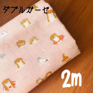 SALE カワウソとあざらし やわらか ダブルガーゼ ピンク 2m 商用利用可能