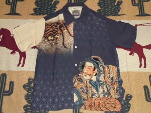 21 東洋 サンサーフ×歌川国長 SS38714 128 ネイビー M 土蜘蛛退治 半袖 スペシャル アロハシャツ