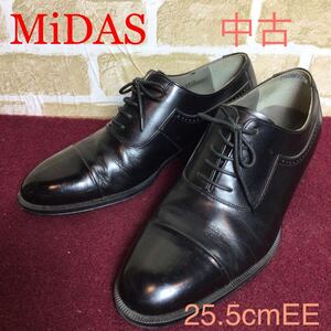 【売り切り!送料無料!】A-130 MiDAS!ビジネスシューズ!黒!レザーシューズ!ローファー!25.5cmE!ストレートチップ!通勤!就活!冠婚葬祭!中古!