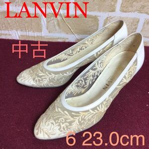 【売り切り!送料無料!】A-128 LANVIN!シースルーパンプス!6 23.0cm!オフホワイト!ベージュ!刺繍!パーティー!ドレス!普段使い!可愛い!中古!