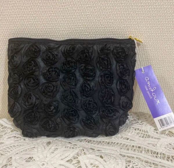 【新品・未使用】 黒 バラ ポーチ