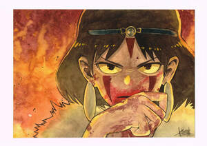 Hand drawn illustration Ghibri's princess San B5